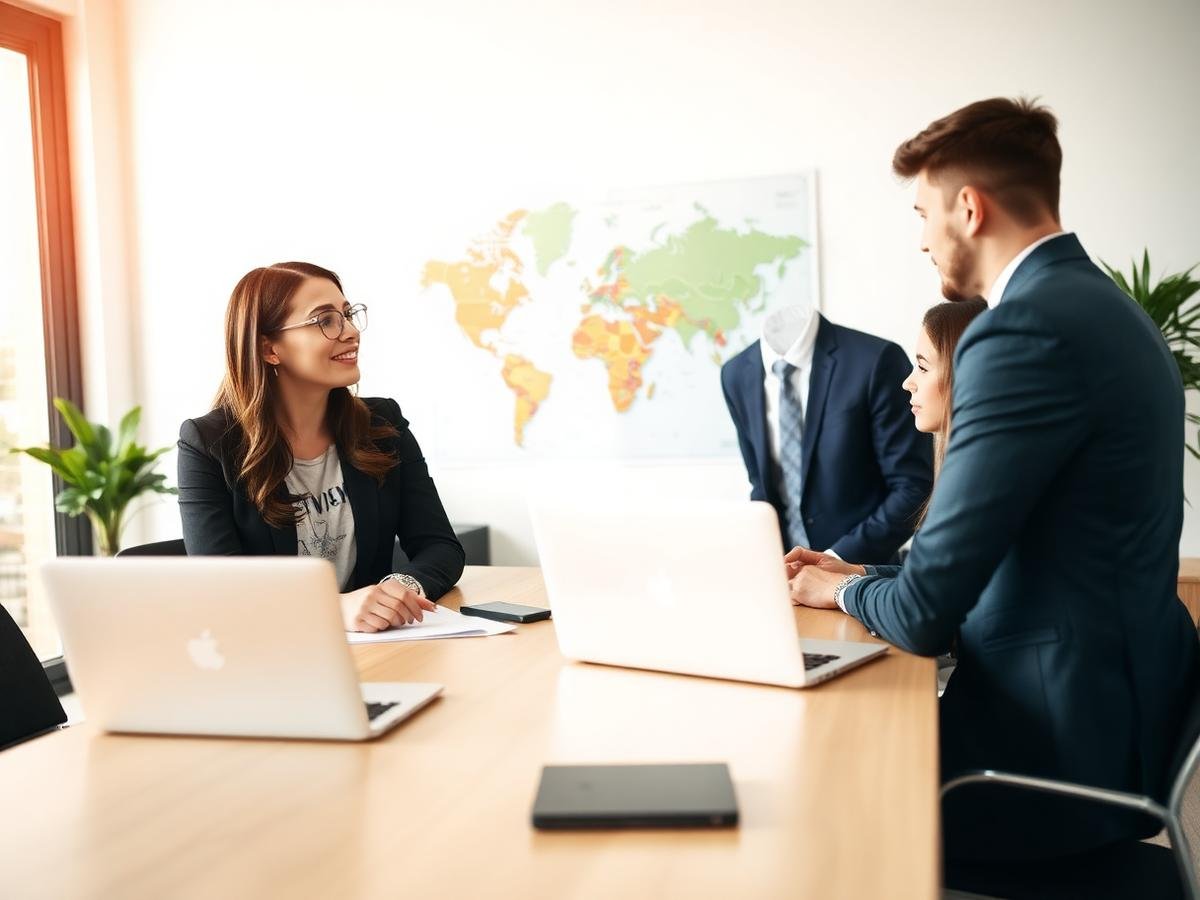 Education counsellor advising two international students